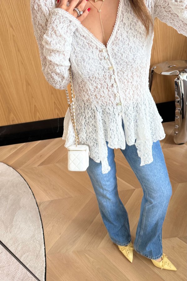 Düğmeli Peplum Dantel Hırka