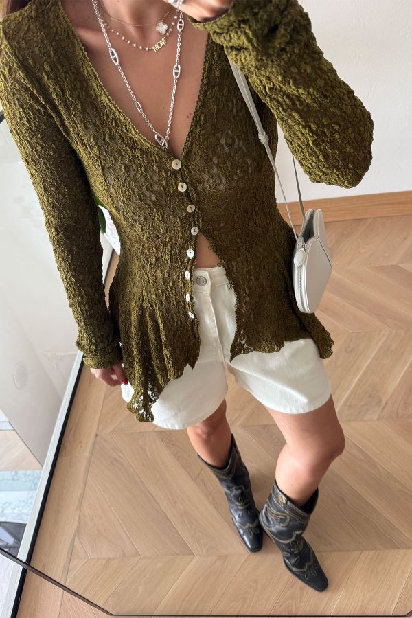 Düğmeli Peplum Dantel Hırka