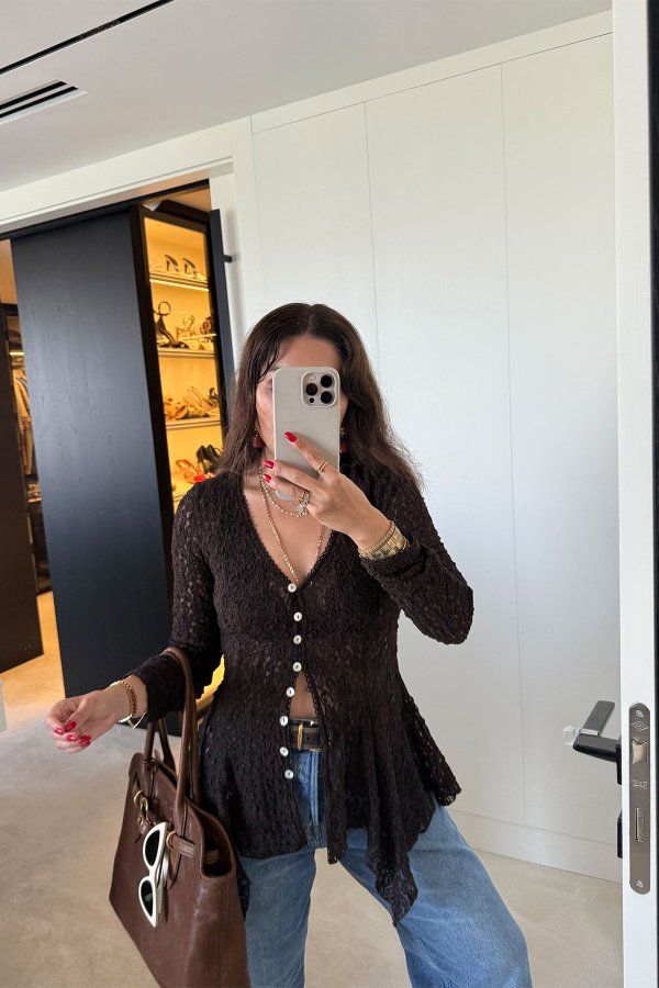 Düğmeli Peplum Dantel Hırka