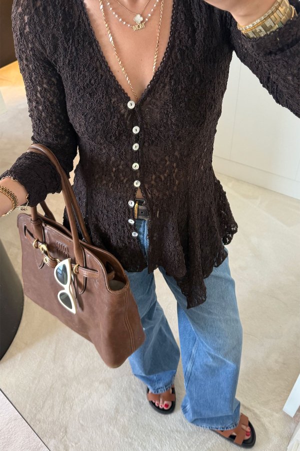 Düğmeli Peplum Dantel Hırka