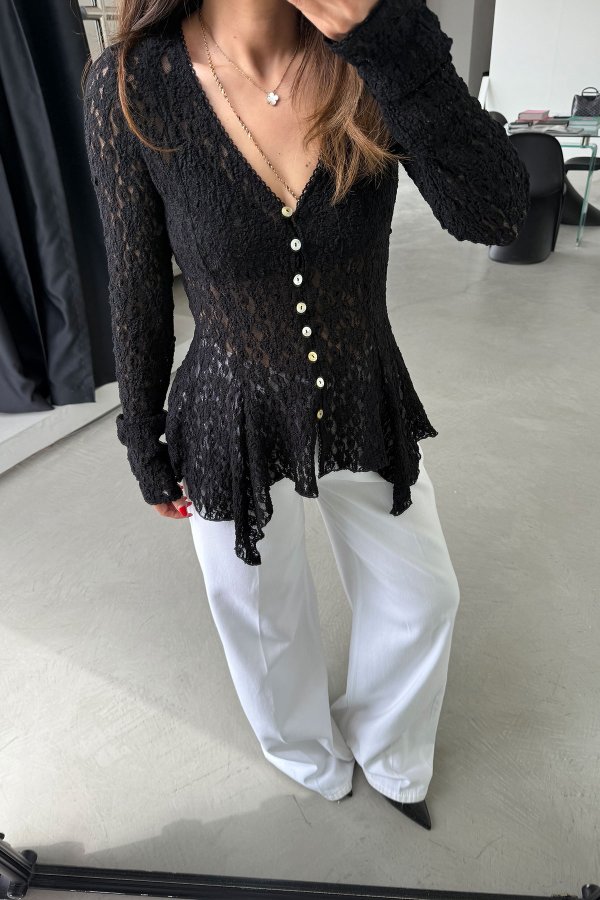 Düğmeli Peplum Dantel Hırka