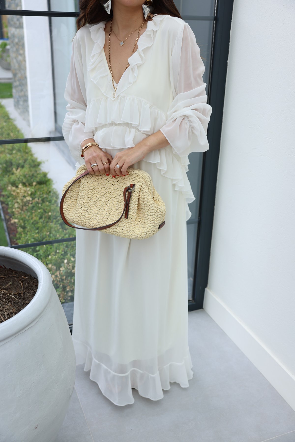 Fırfırlı Şifon Maxi Elbise