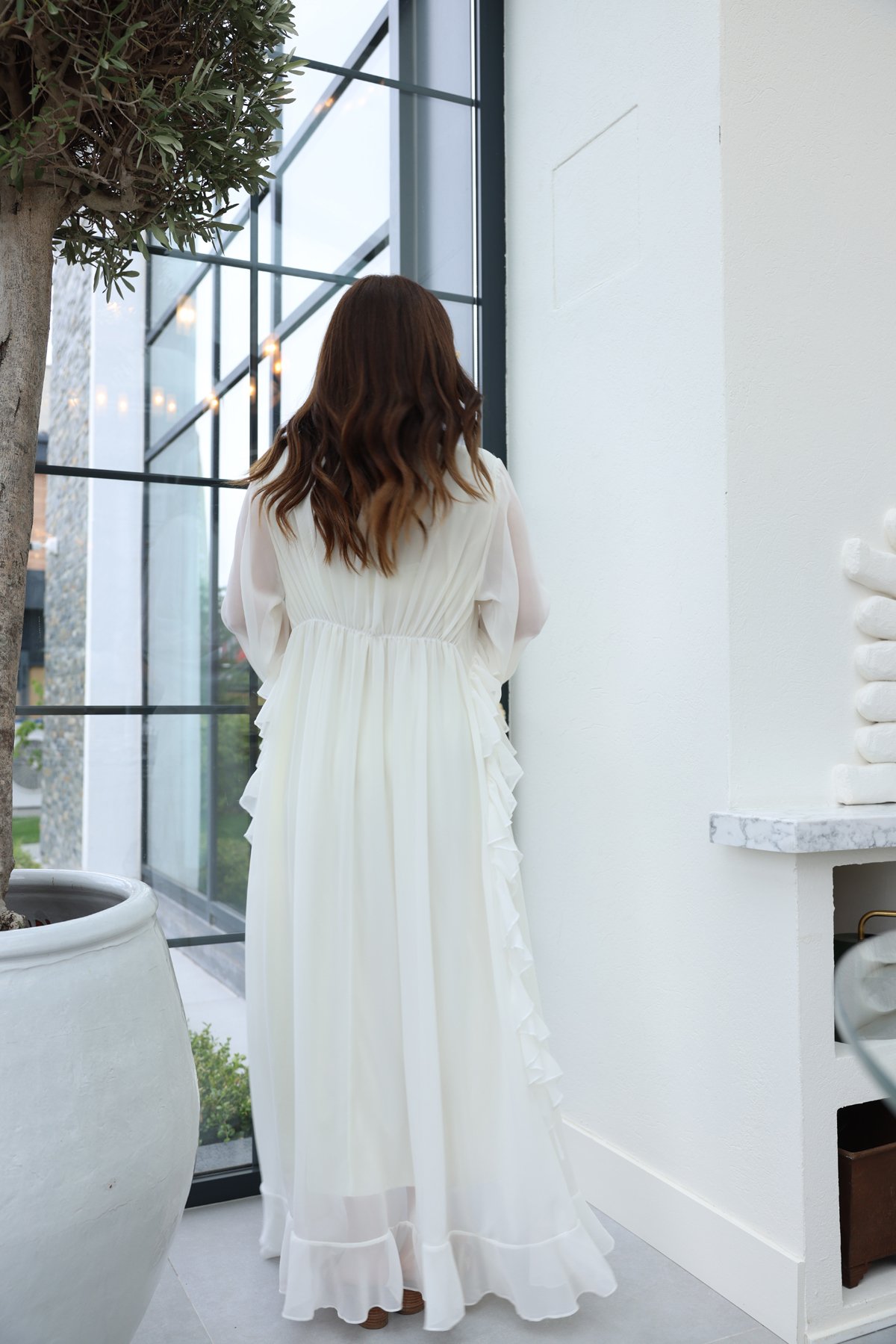 Fırfırlı Şifon Maxi Elbise