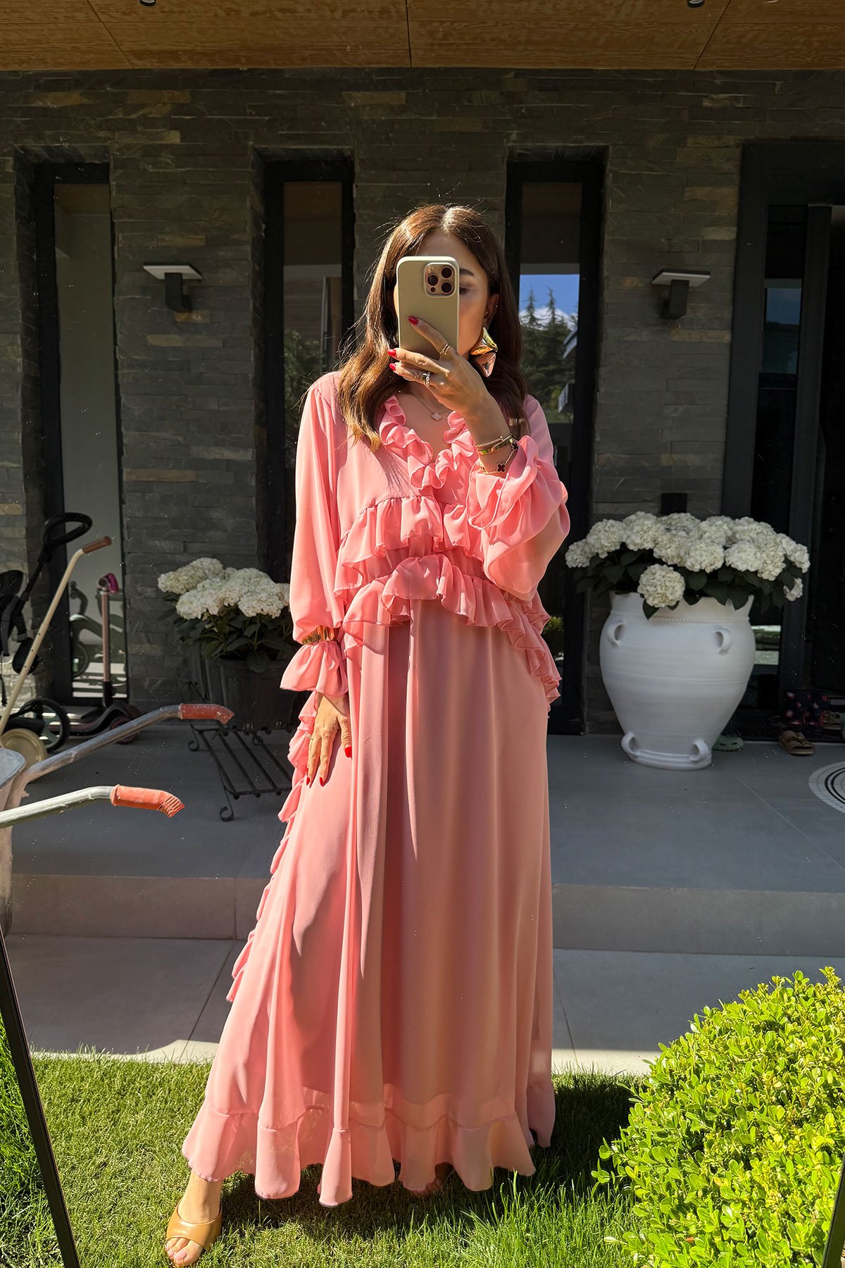 Fırfırlı Şifon Maxi Elbise