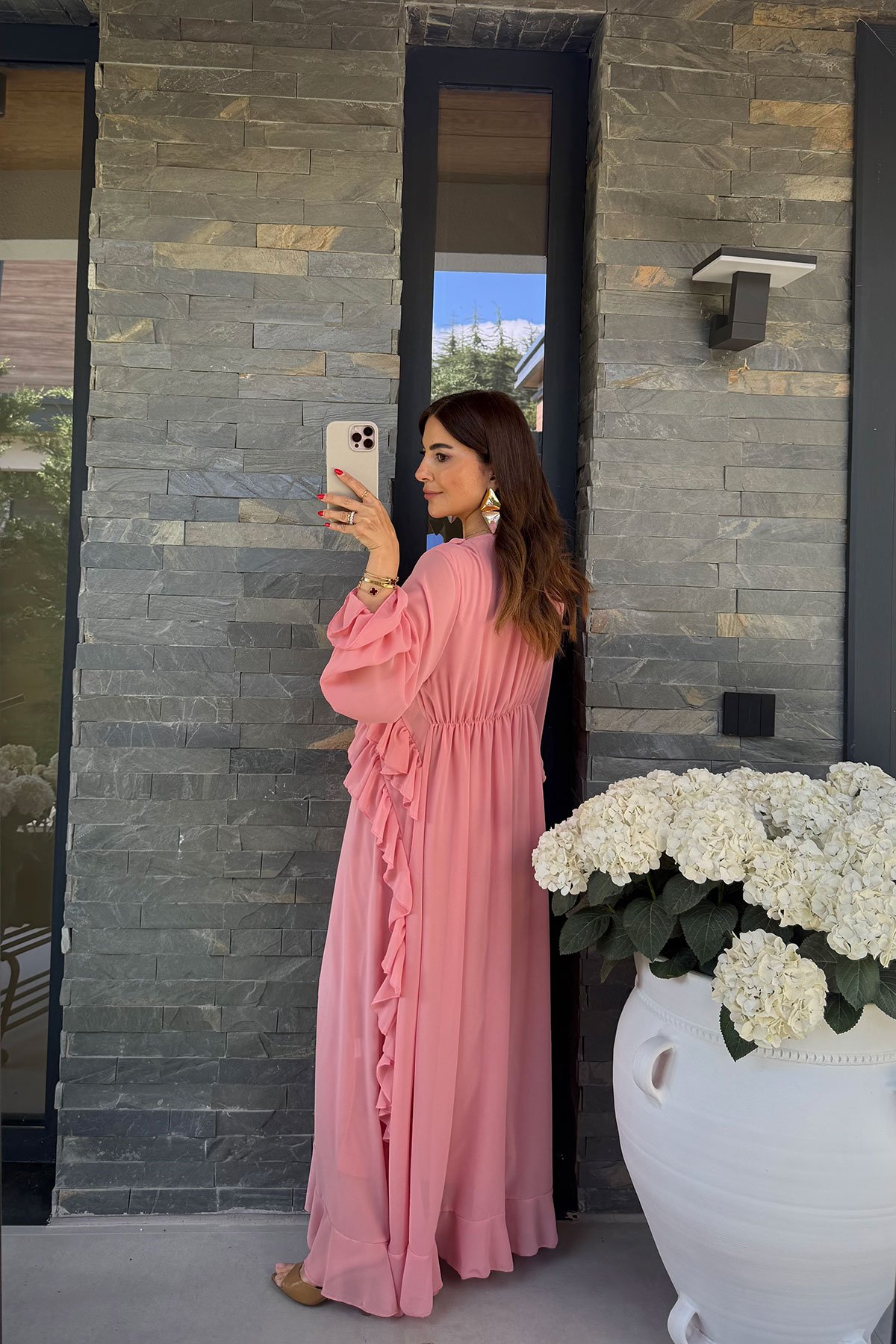 Fırfırlı Şifon Maxi Elbise