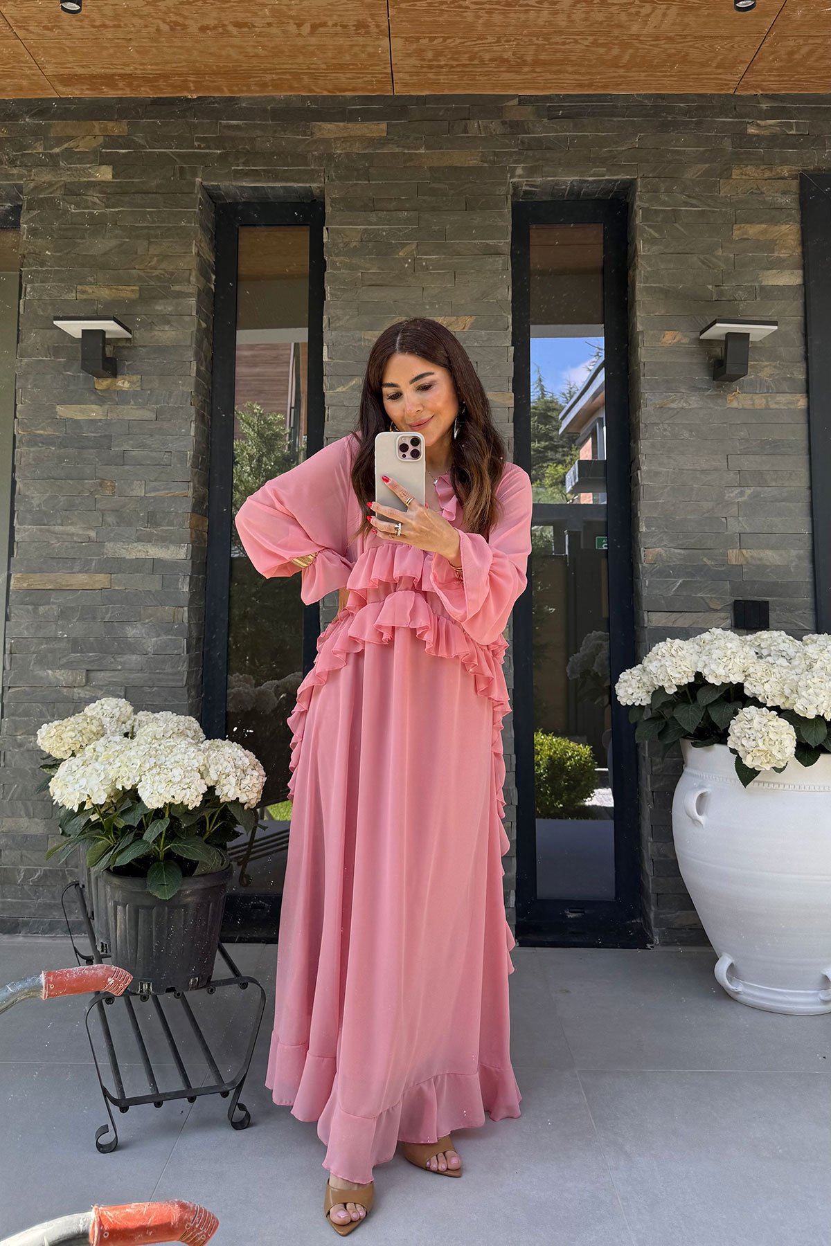 Fırfırlı Şifon Maxi Elbise