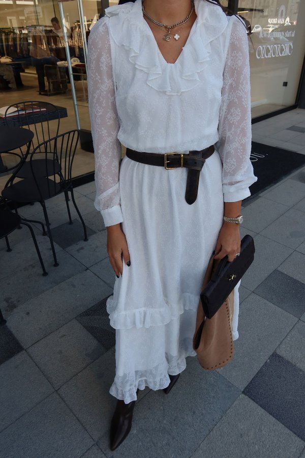 Etek Ucu Ve Yakası Fırfırlı Maxi Elbise