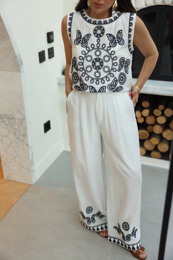 Nakışlı Bluz Pantolon Takım