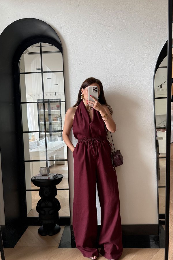 %100 Keten Bluz Pantolon Takım