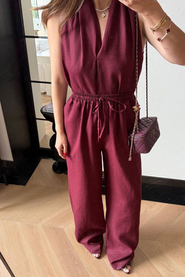 %100 Keten Bluz Pantolon Takım