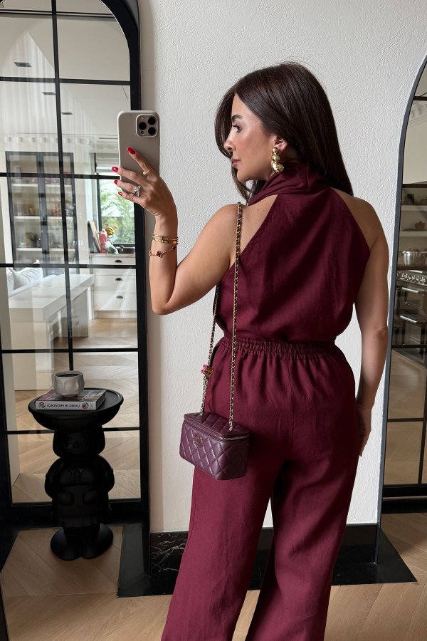 %100 Keten Bluz Pantolon Takım