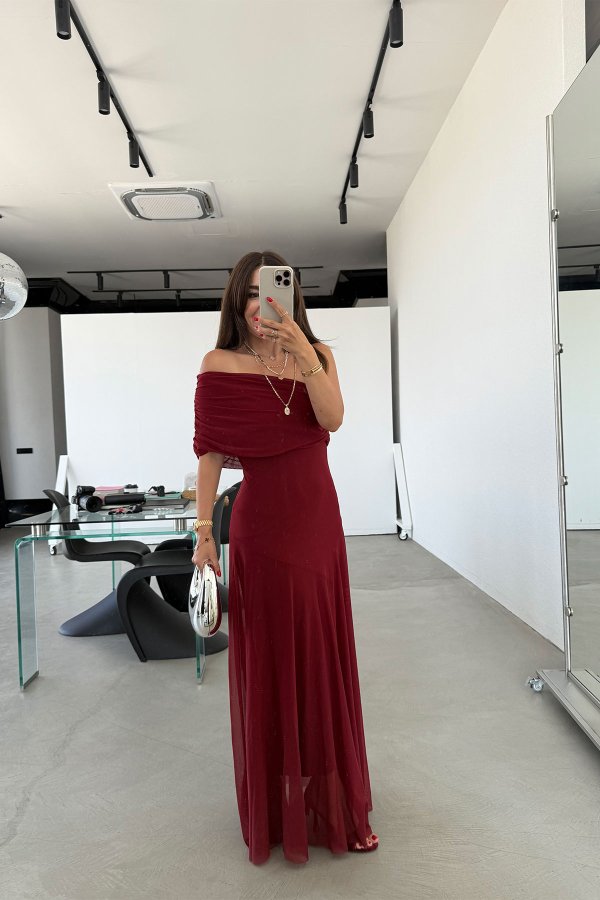 Tek Omuz Drape Yaka Elbise