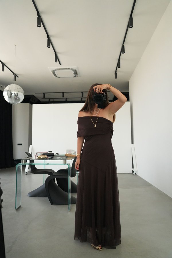 Tek Omuz Drape Yaka Elbise