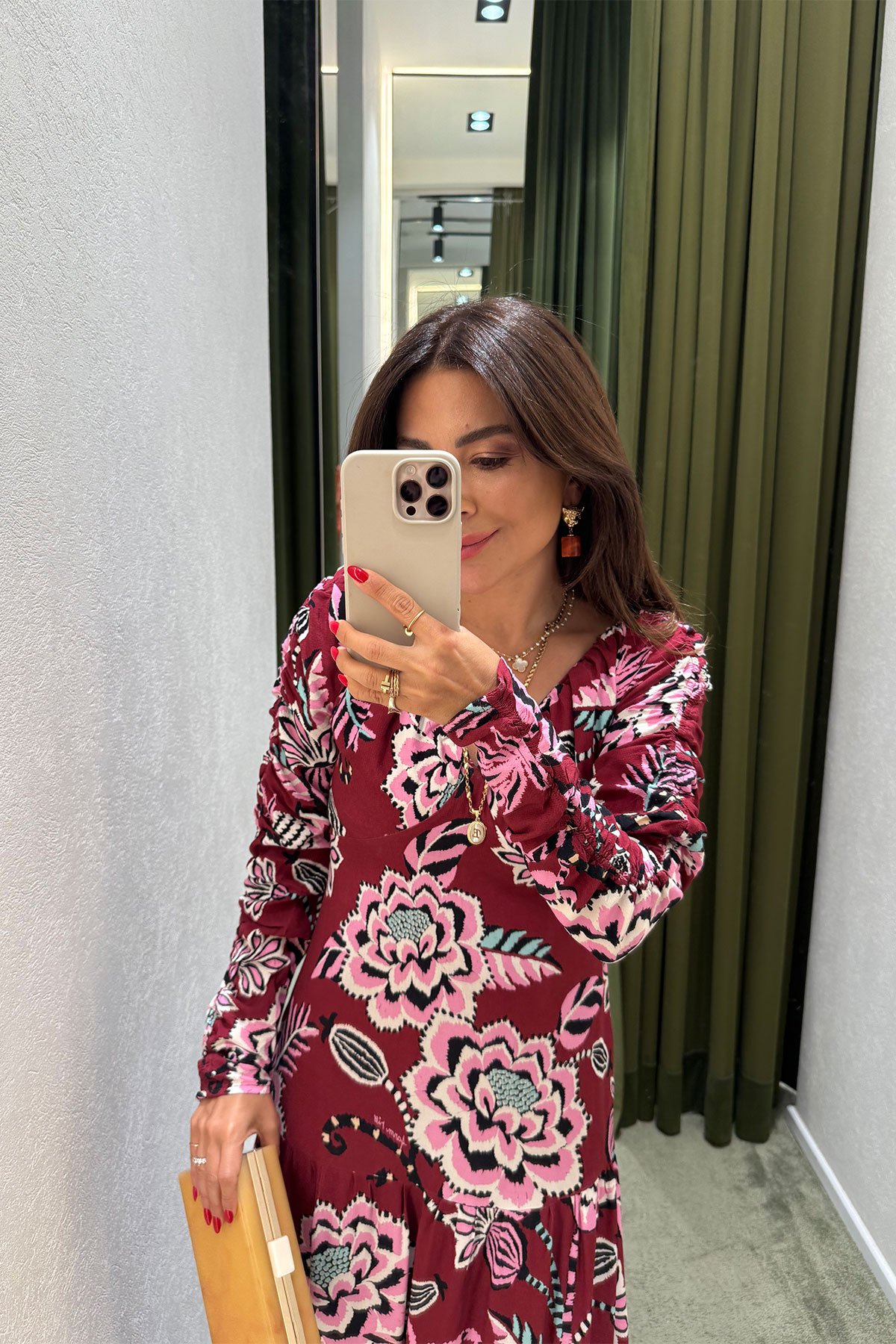 Büzgü Çiçek Desenli Elbise