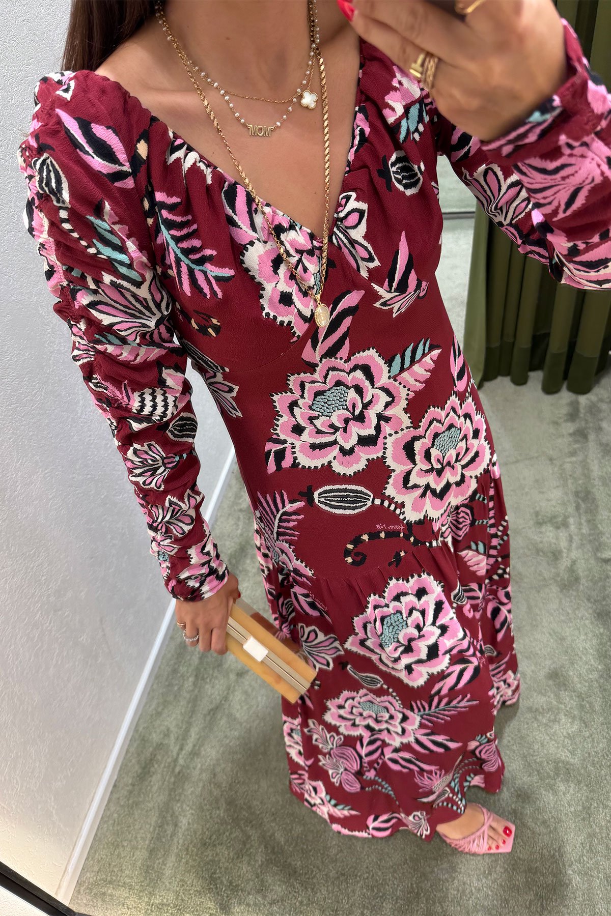 Büzgü Çiçek Desenli Elbise