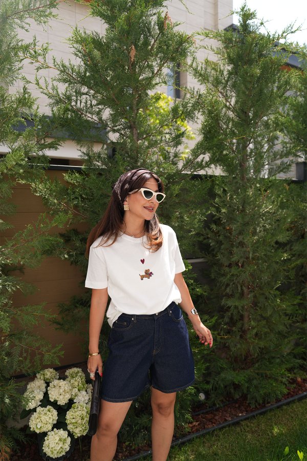 Kalp Nakışlı Oversize Tshirt