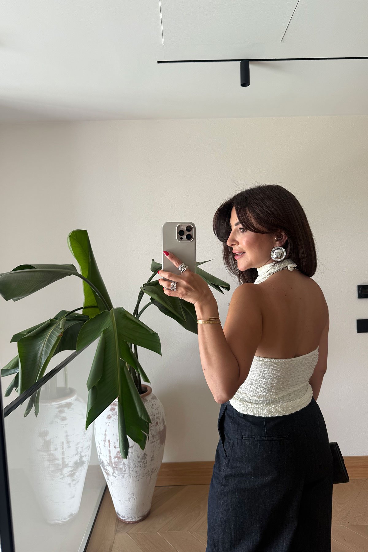 Sırt Dekolteli Dokulu Bluz