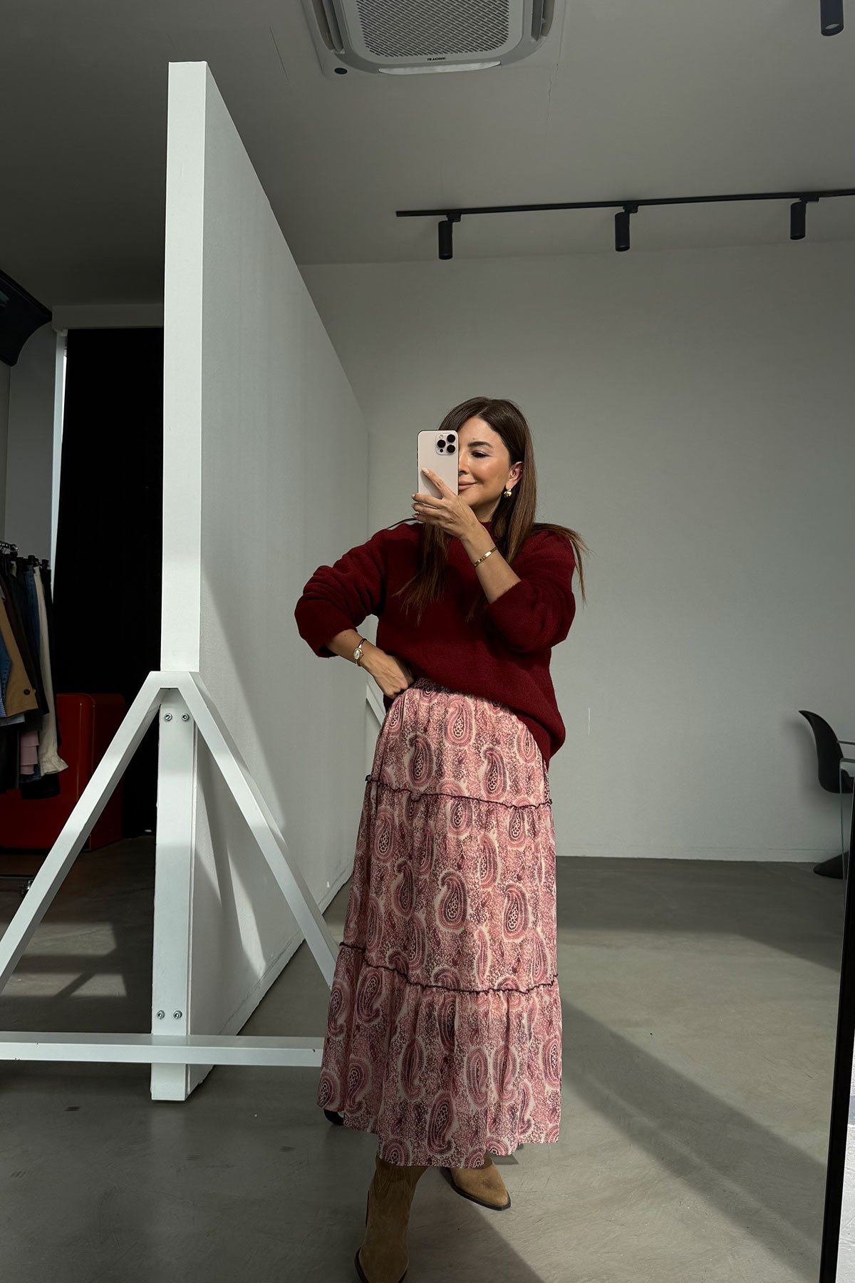 Bel Gipeli Desenli Şifon Etek