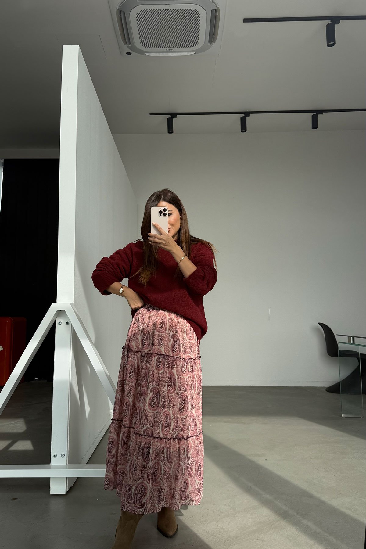 Bel Gipeli Desenli Şifon Etek