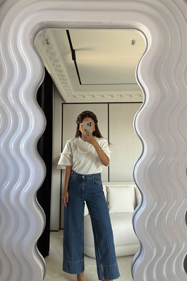 Dikiş Detaylı Crop Jean