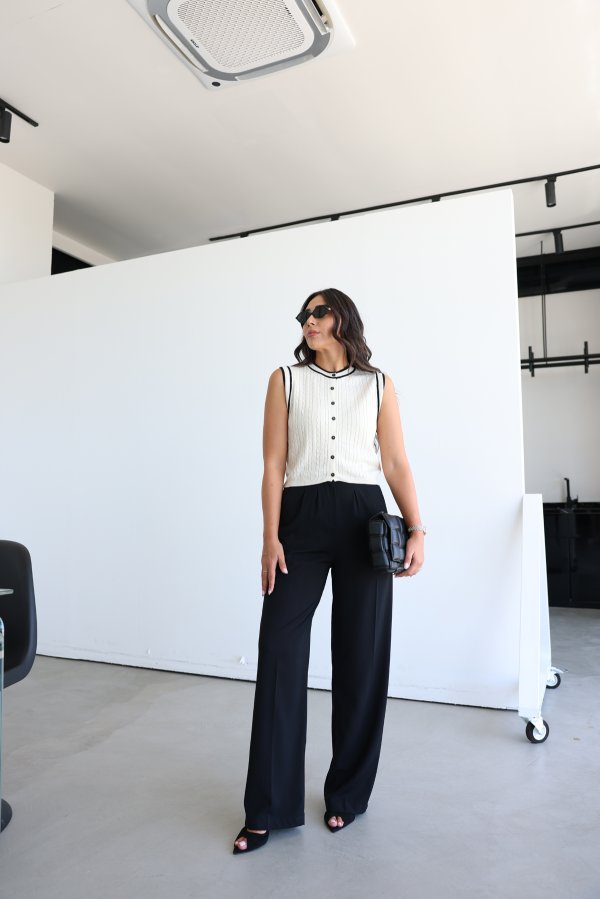 Gold Düğmeli Pileli Klasik Pantolon