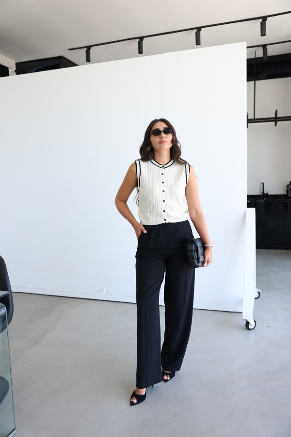 Gold Düğmeli Pileli Klasik Pantolon