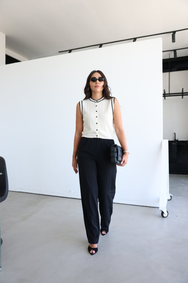 Gold Düğmeli Pileli Klasik Pantolon