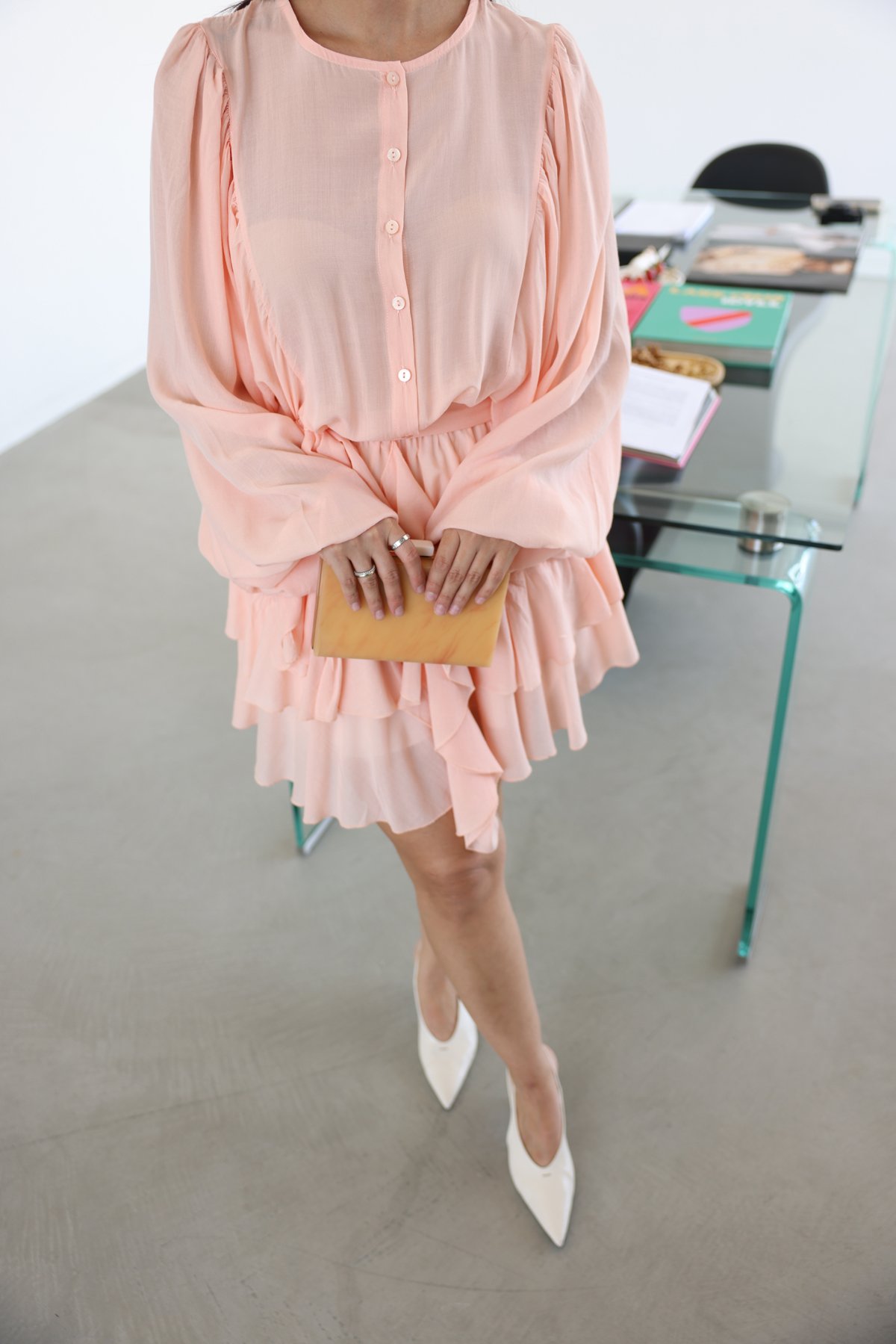 Eteği Fırfırlı Geniş Kol Elbise