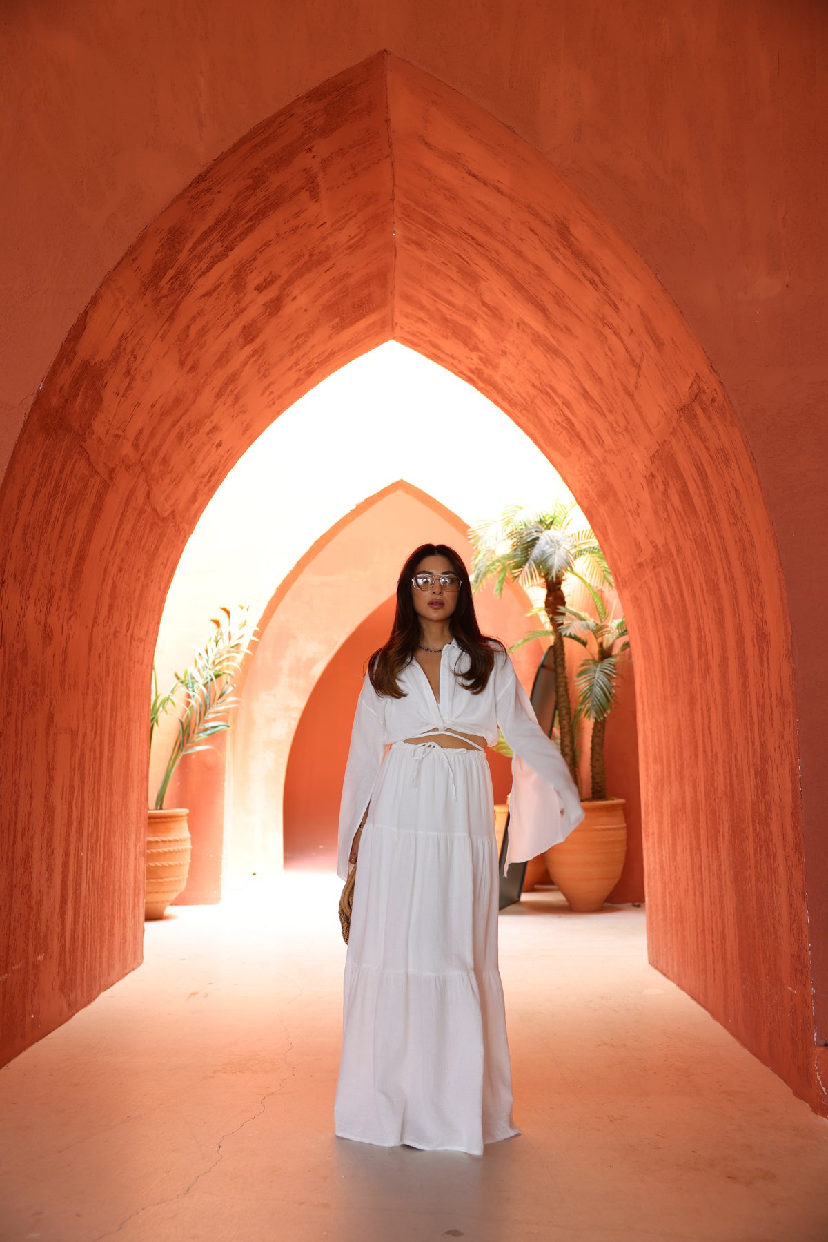 Kolu Yırtmaçlı Crop Gömlek Etek Takım