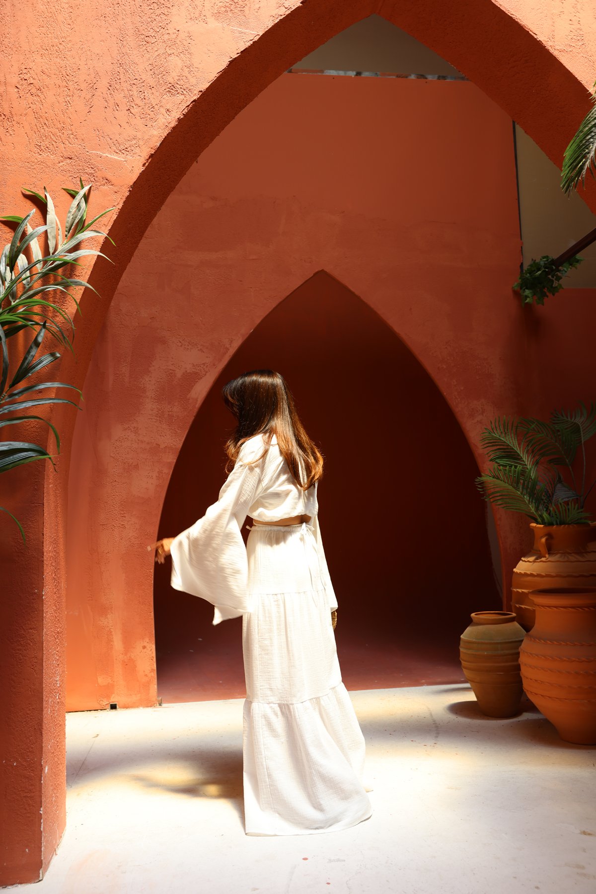 Kolu Yırtmaçlı Crop Gömlek Etek Takım