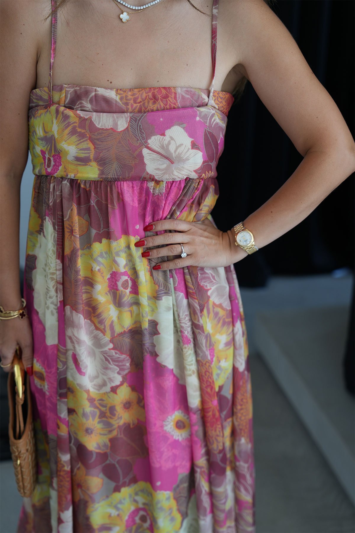 İnce Askılı Çiçek Baskılı Tül Elbise