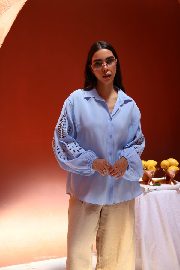 Kolu Nakışlı Oversize Gömlek