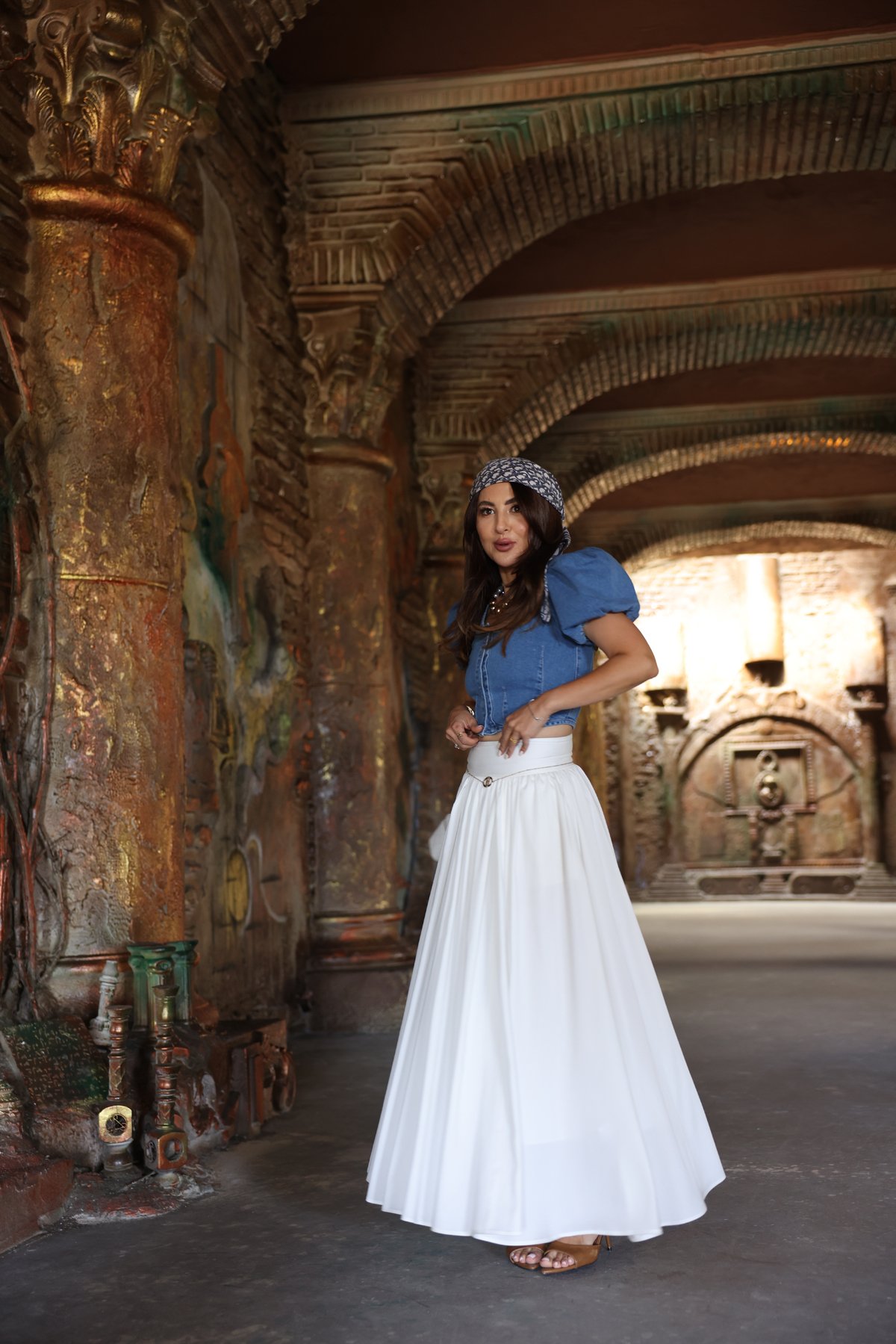 Bel Korseli Pileli Uzun Etek