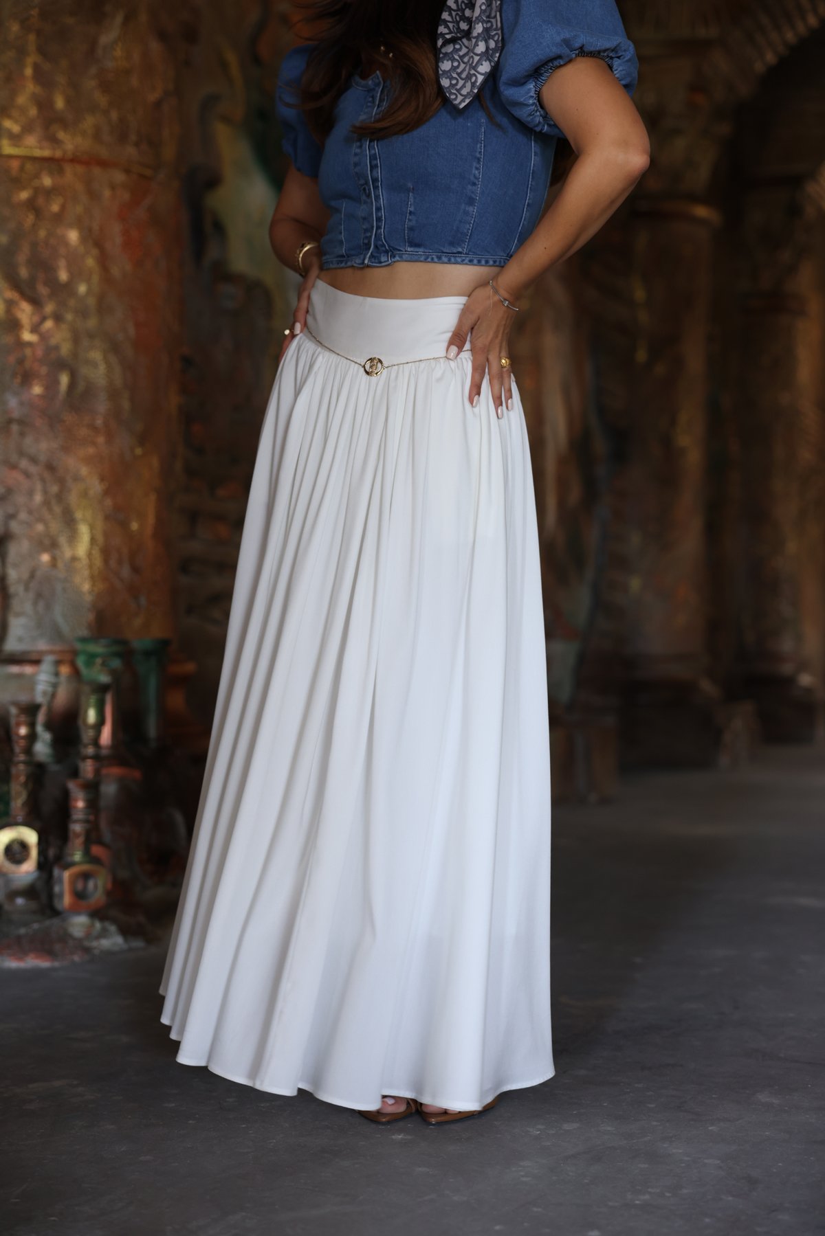 Bel Korseli Pileli Uzun Etek