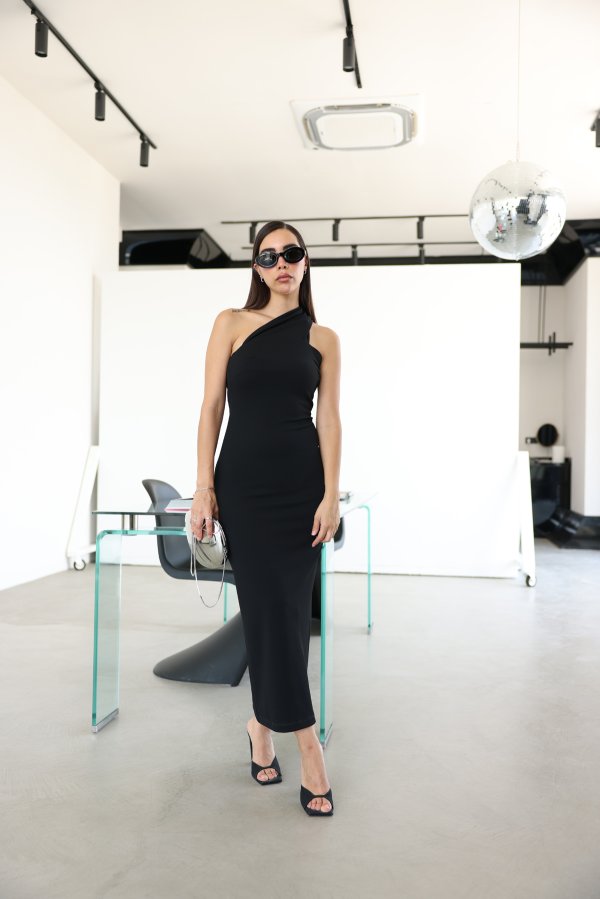 Tek Omuz Midi Boy Elbise