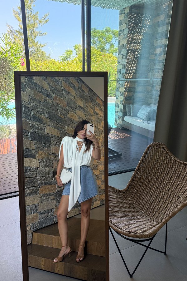 Düğme Detaylı Denim Şort Etek