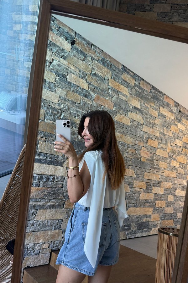 Düğme Detaylı Denim Şort Etek
