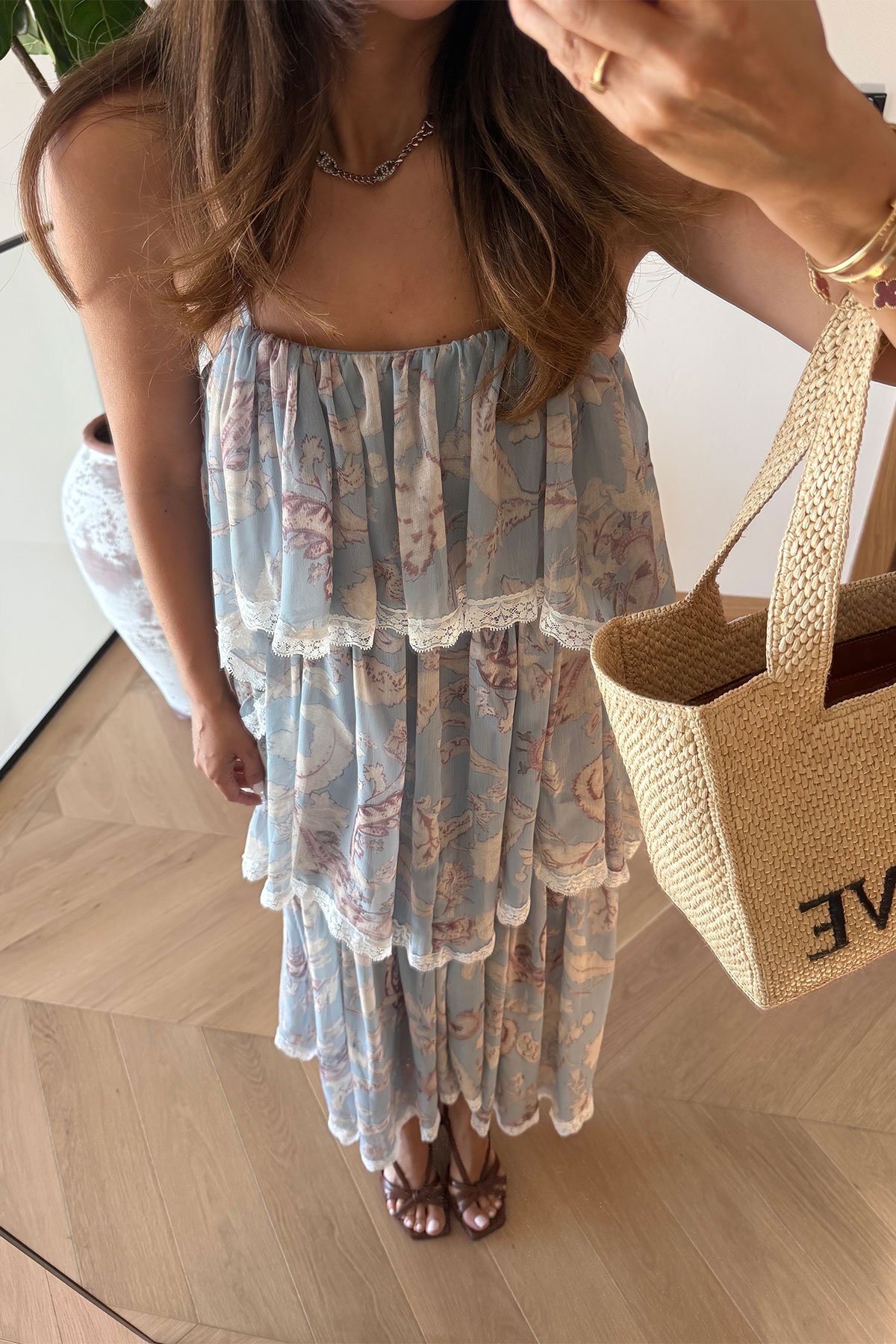 Kat Kat Desenli Şifon Elbise