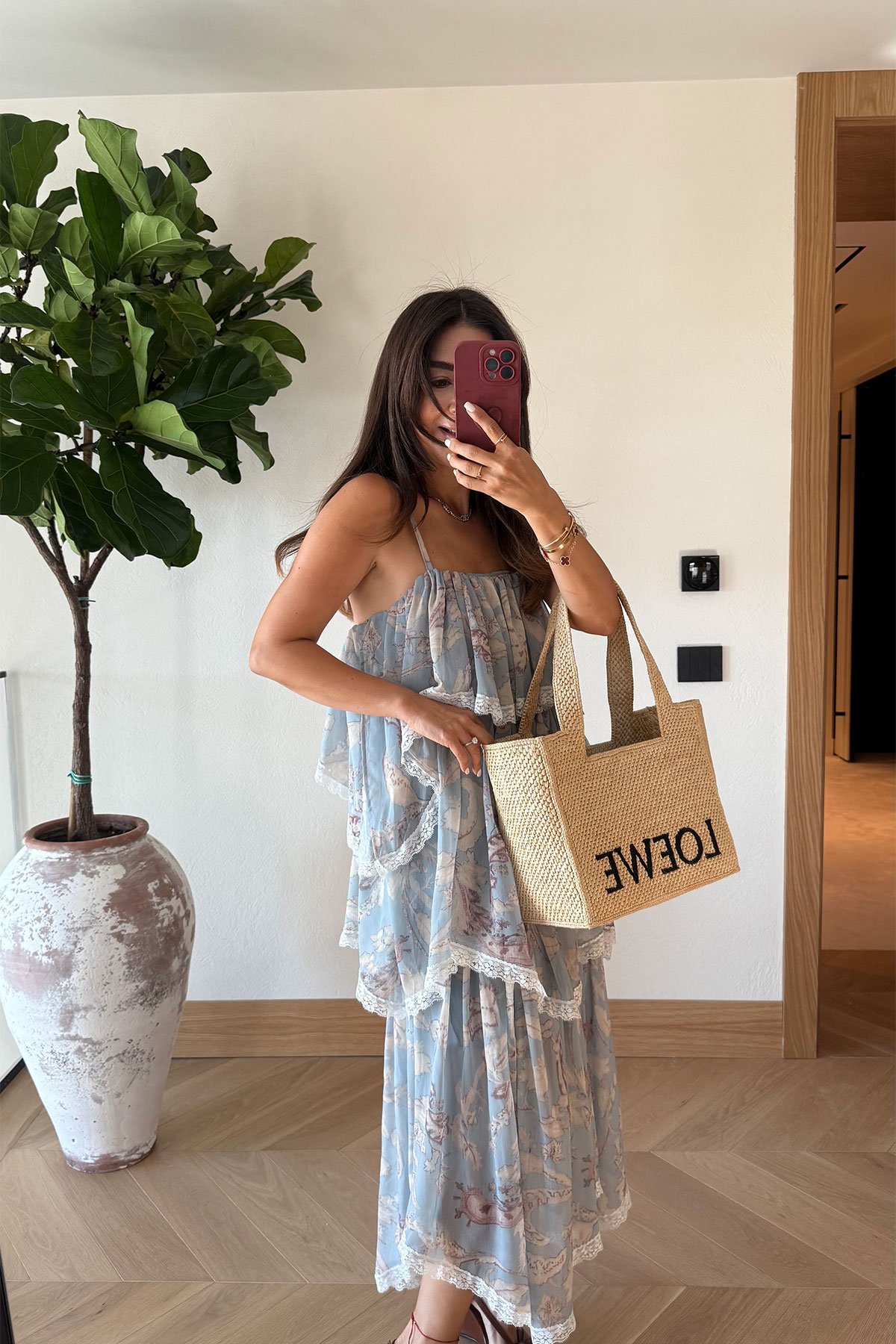 Kat Kat Desenli Şifon Elbise