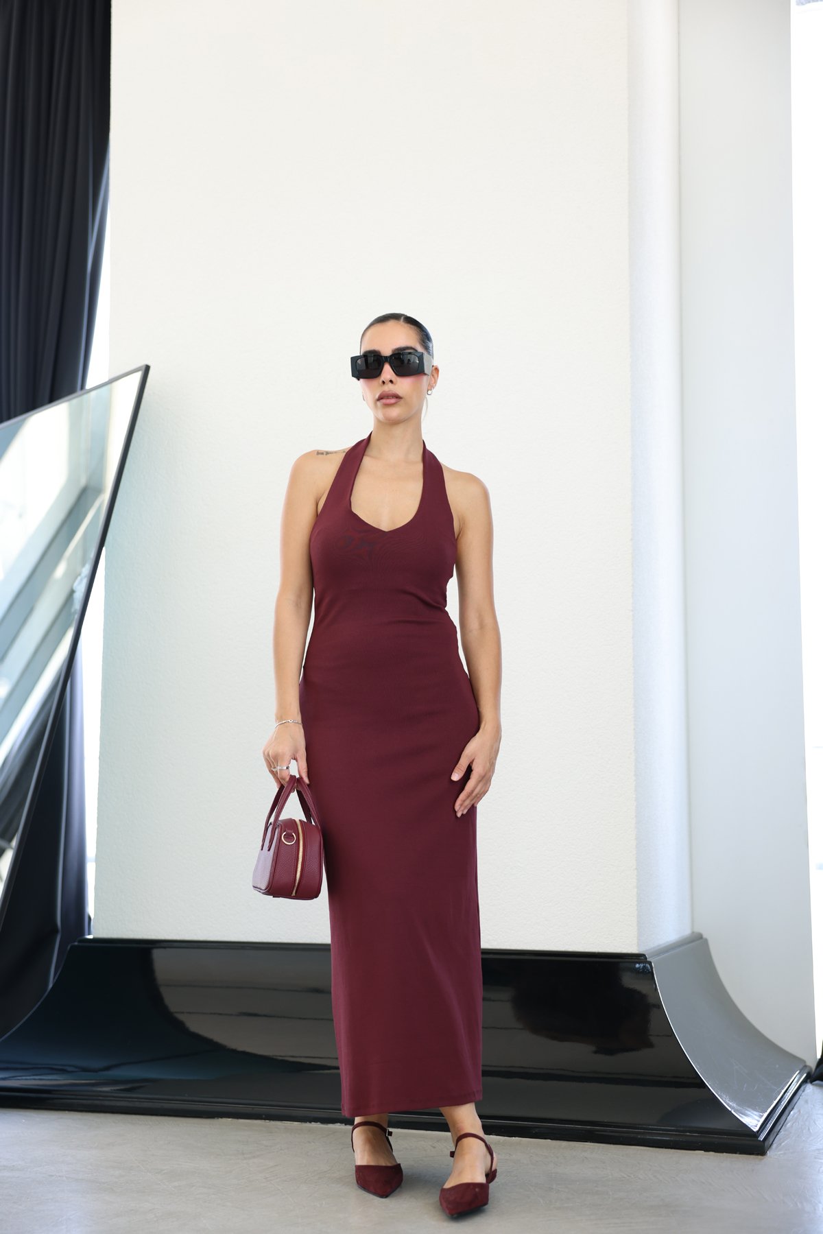 Boyundan Geçmeli Midi Boy Basic Elbise