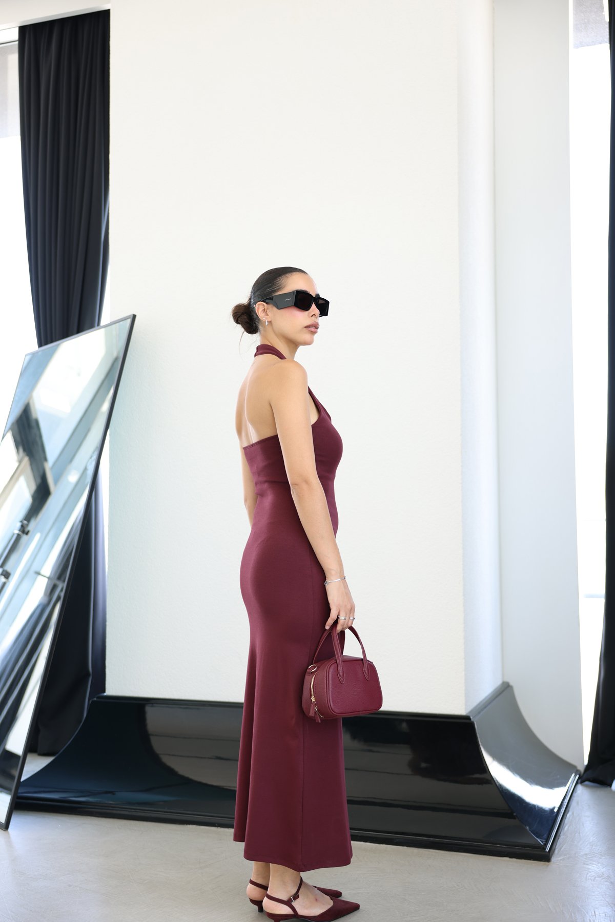 Boyundan Geçmeli Midi Boy Basic Elbise