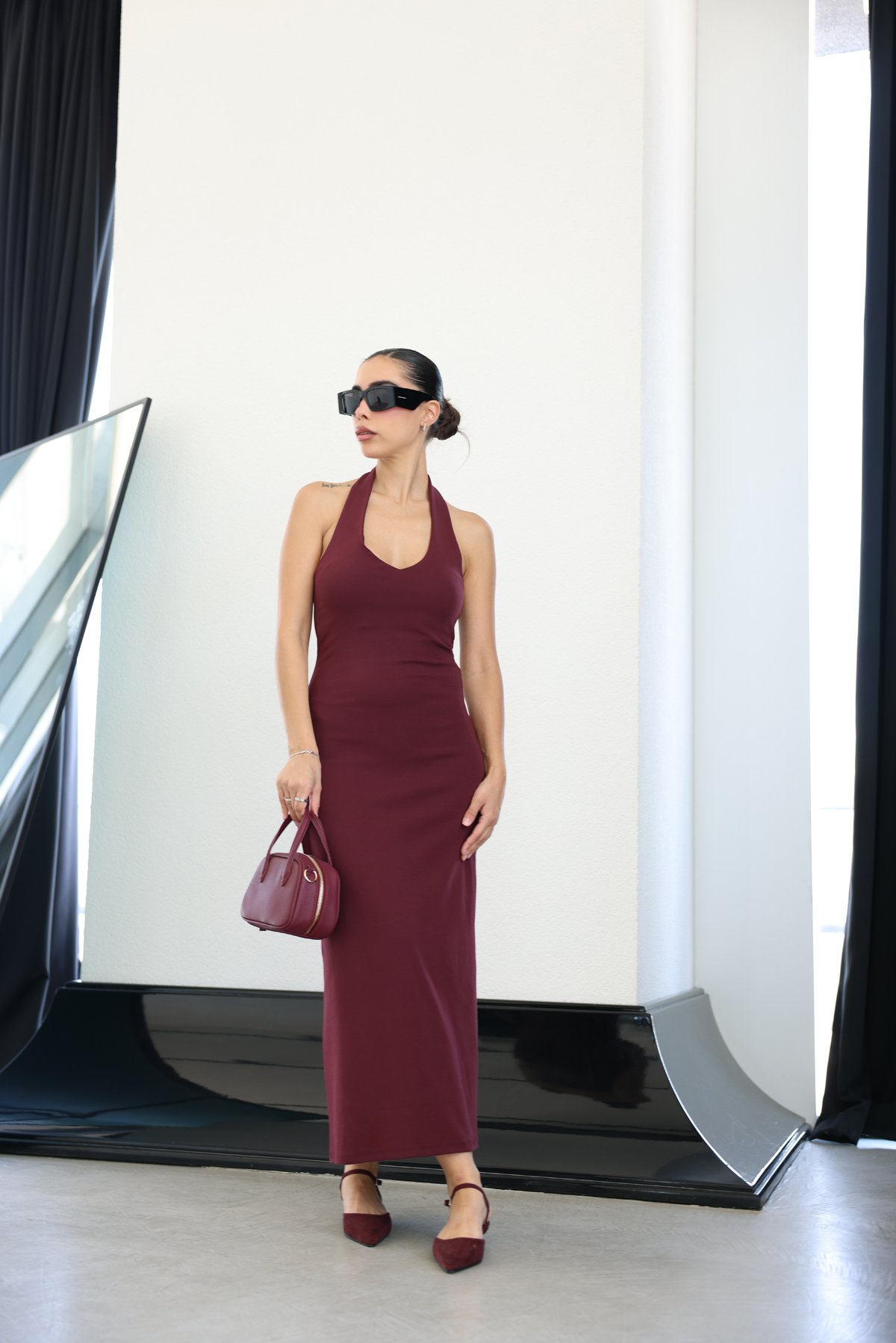 Boyundan Geçmeli Midi Boy Basic Elbise