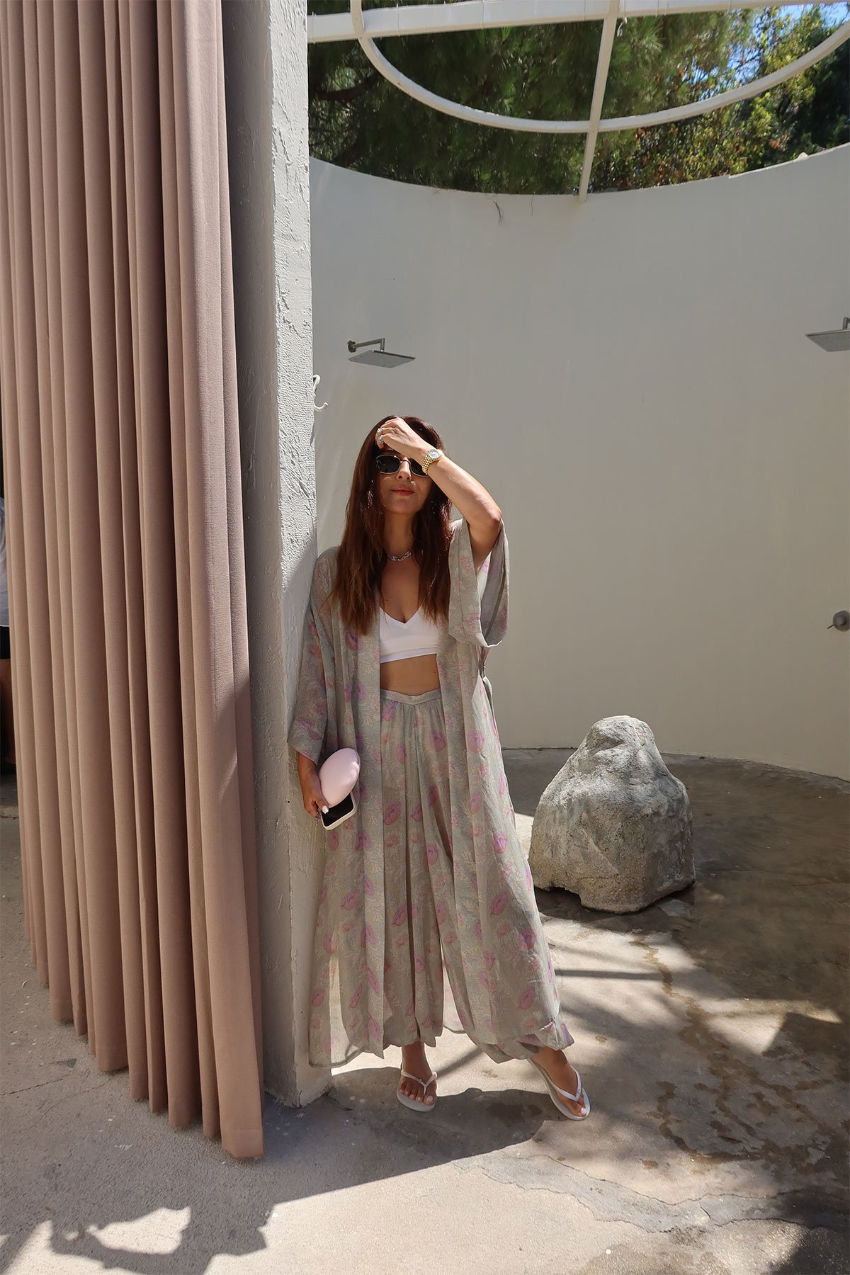 Çiçek Desenli Paçası Lastikli Pantolon