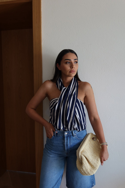Tek Omuz Boyundan Bağlamalı Bluz