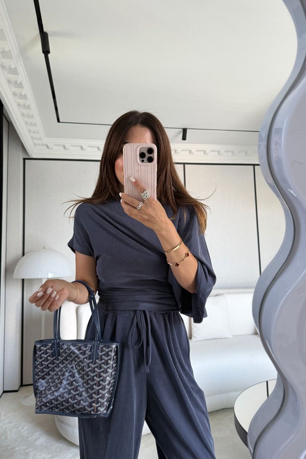 Asimetrik Kesim Modal BLuz Pantolon Takım