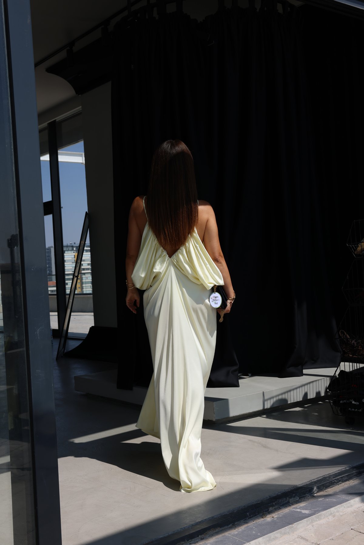 Ön Arka V Uzun Saten Elbise