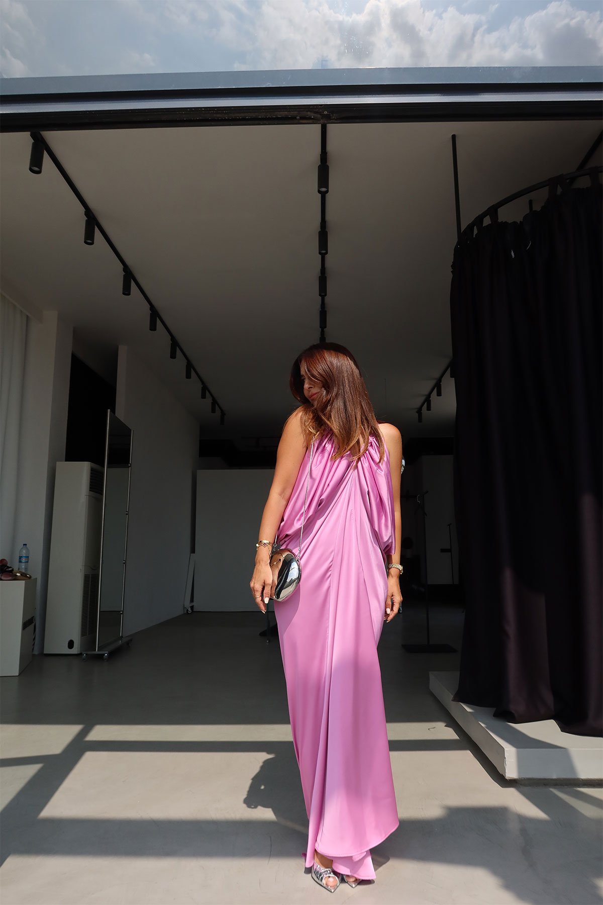 Ön Arka V Uzun Saten Elbise