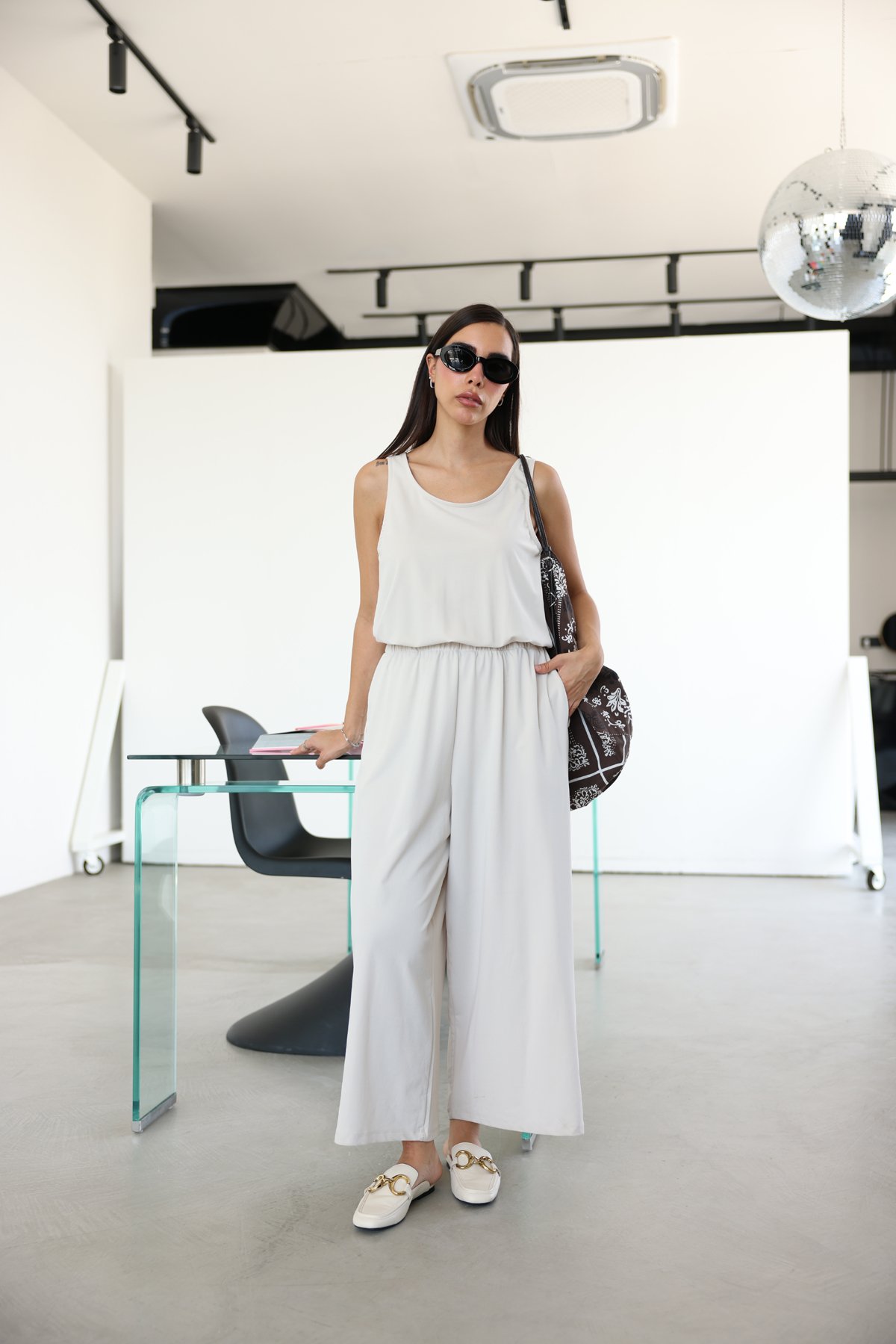 Kalın Askılı Beli Lastikli Modal Tulum