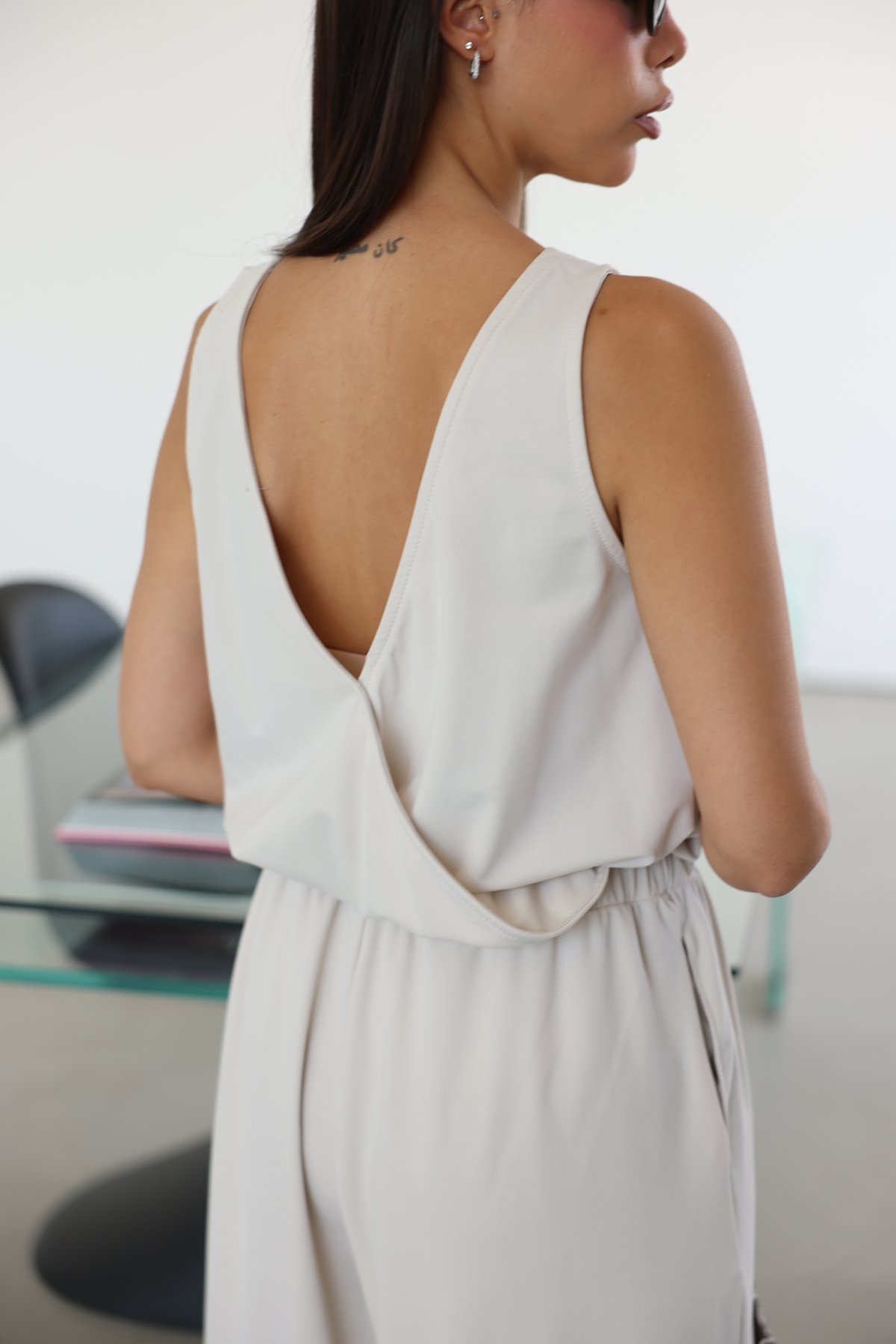 Kalın Askılı Beli Lastikli Modal Tulum