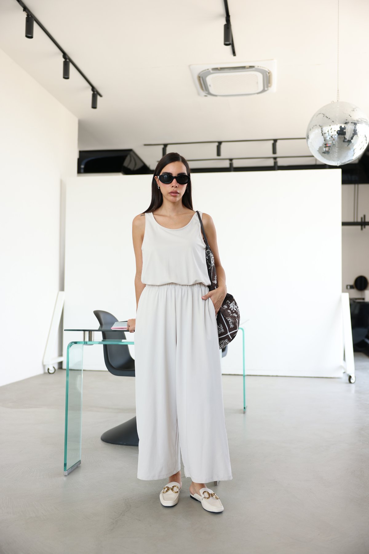 Kalın Askılı Beli Lastikli Modal Tulum